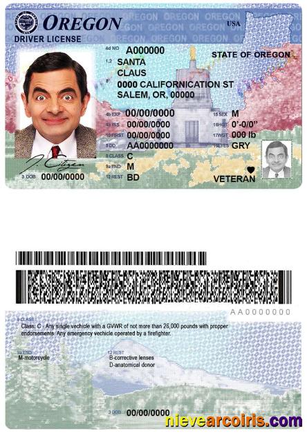 USA Oregon state driving license